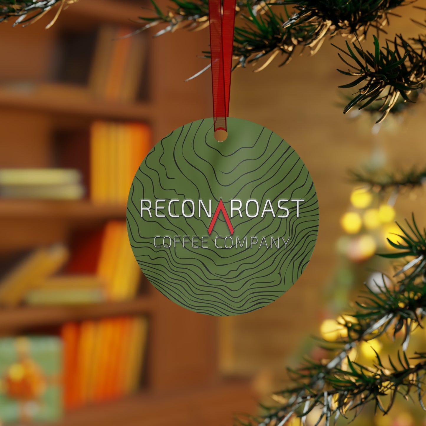 Recon Roast Coffee Co. Green Topographic Metal Ornament