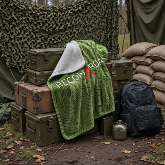 Recon Roast Coffee Company Sherpa Blanket — Olive Topographic Fleece